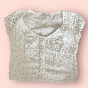 Hollister White Short Sleeve Cropped Button Down Shirt